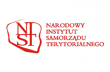 Logotyp Narodowego Instytutu Samorządu Terytorialnego przedstawiający skrót pierwszych liter nazwy jednostki wpisanych w obrys mapy Polski w kolorze czerwonym na białym tle